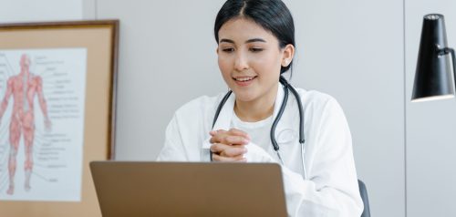 A woman using a laptop