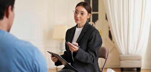Clinician conducting a mental health consultation with a patient at The Quay Family Healthcare